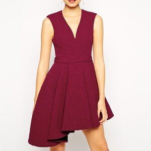 NWT ASOS BURGUNDY TEXTURED ASYMMETRIC PARTY DRESS SZ US 2 UK 6